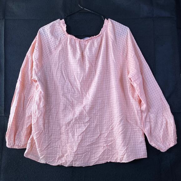 LC Lauren Conrad Womens Blouse Blush Pink Checkered Lined Long Sleeve Flowy L - Picture 12 of 14